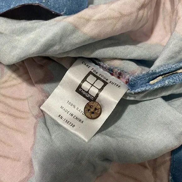 Insight Blue and Pink Leaf Print Men's Shirt - Picture 5 of 7